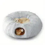 Plush Cat Tunnel Bed for Resting & Play with Enclosed Hideaway and Peekaboo Opening – gallery image 9