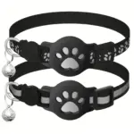 2pcs Reflective Cat Collar for Wearing Identification Accessories with GPS Holder and Bell – main image