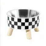 Stainless Steel Elevated Pet Bowl for Cat Feeding with Raised Stand and Patterned Exterior – main image