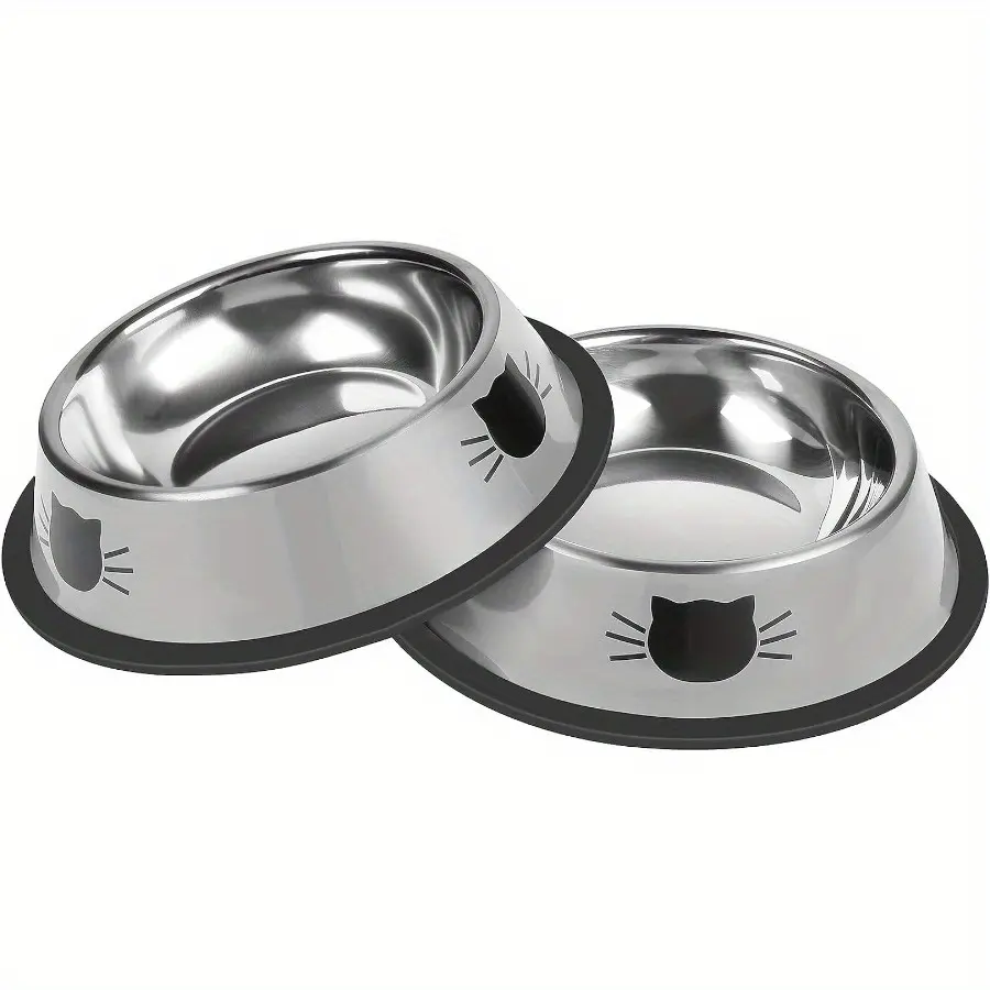 1700467439717-b83150ce57244ef1992ae39805b9643d-goods 2pcs Stainless Steel Cat Bowls for Pet Feeding with Non-Slip Rubber Base – main image