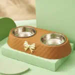 Stainless Steel Double Dog Bowl for Feeding & Hydration with Bowknot Carved Design – gallery image 5