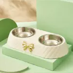 Stainless Steel Double Dog Bowl for Feeding & Hydration with Bowknot Carved Design – gallery image 3