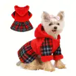 Fleece Hooded Dog Sweater for Warmth in Cold Weather with Plaid Pattern – gallery image 2