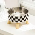 Stainless Steel Elevated Pet Bowl for Cat Feeding with Raised Stand and Patterned Exterior – gallery image 3