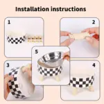 Stainless Steel Elevated Pet Bowl for Cat Feeding with Raised Stand and Patterned Exterior – gallery image 11