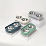 Stainless Steel Elevated Dual Bowl Feeder for Feeding & Water Dispensing, Non-Slip Base – gallery image 9