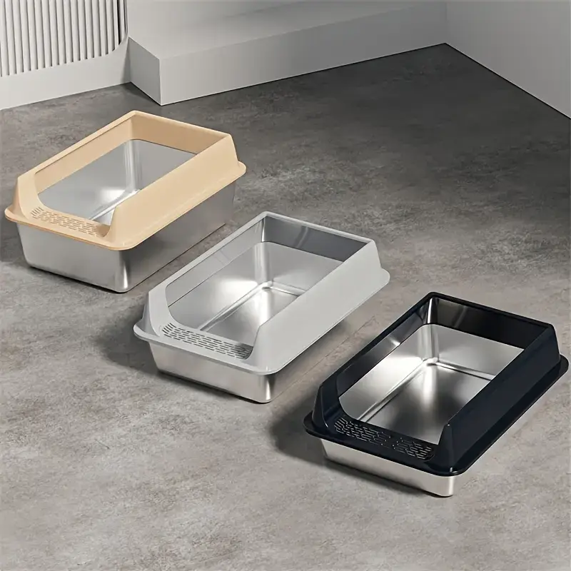 836fcee0-f9da-4522-92df-92cbc4f0b7ed Semi-Closed Stainless Steel Cat Litter Box for Containing Litter Scatter with Matching Scoop – main image