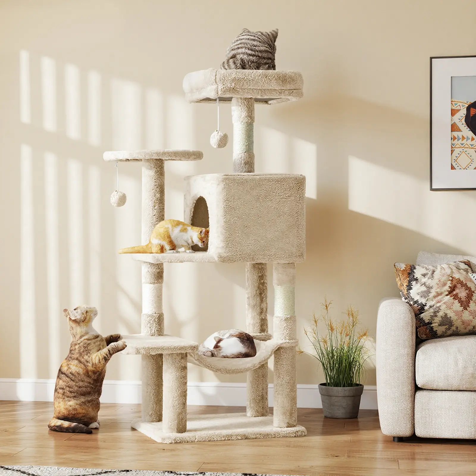8bfa6f46-9ed4-4590-9f04-9398a9f7e3bd_1600x1600 Multi-Cat Tree Tower for Climbing & Resting with Condo and Hammock, Sisal Scratching Posts – main image