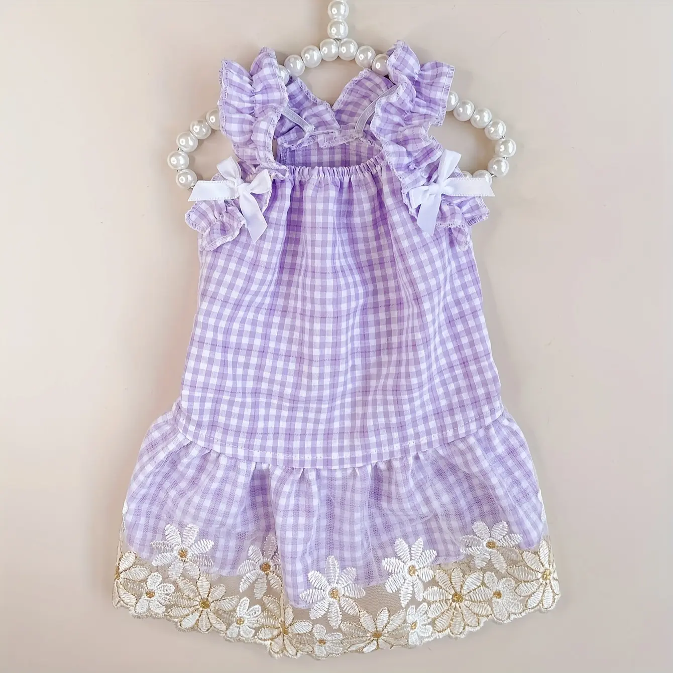 9b6f33d9bab33384feacccc7b0d718f1 Dog Dress for Pet Wear and Costume Styling Plaid Pattern, Purple Color – main image