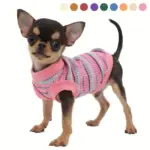 Pink Striped Ribbed Dog Vest for Easy Pullover Wear with Soft Knit Fabric – gallery image 10