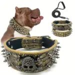 Studded PU Leather Dog Collar With Leash for Walking & Training – gallery image 2