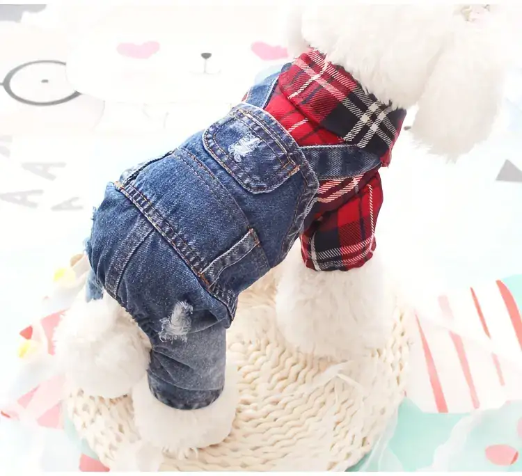 Plaid Imitation Denim Dog Jacket for Warmth and Outdoor Wear – description image 1