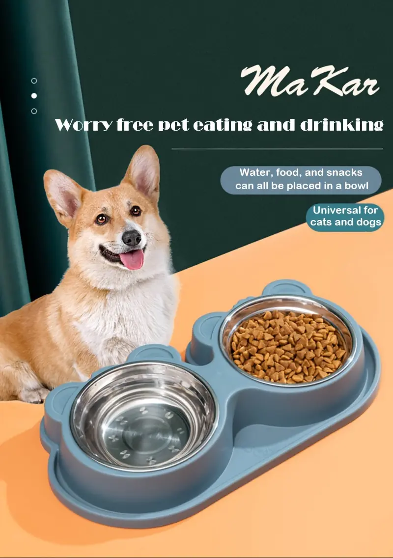 Double Stainless Steel Dog Bowls with No-Spill Stand for Drinking & Feeding – description image 1
