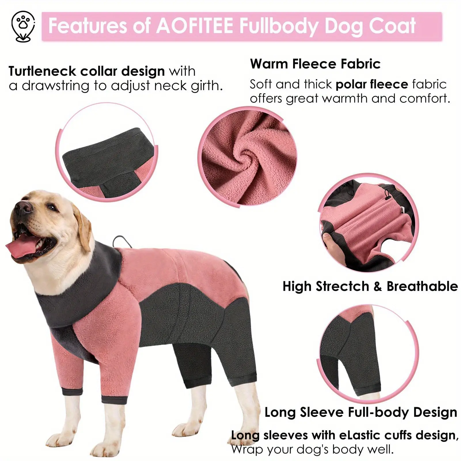 Dog Bodysuit for Warmth & Shedding Control with Contrast Color Design – description image 9