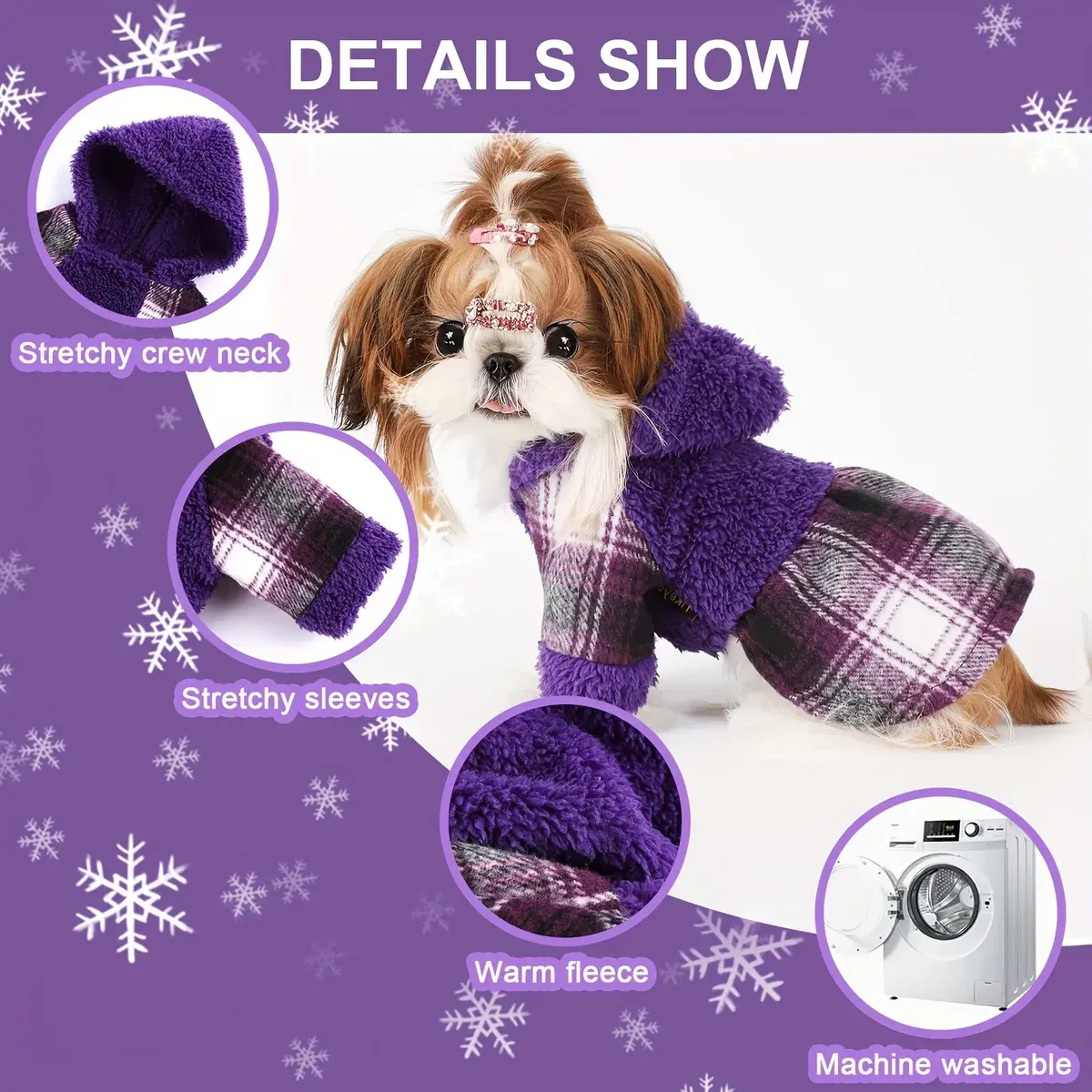 Fleece Hooded Dog Sweater for Warmth in Cold Weather with Plaid Pattern – description image 4