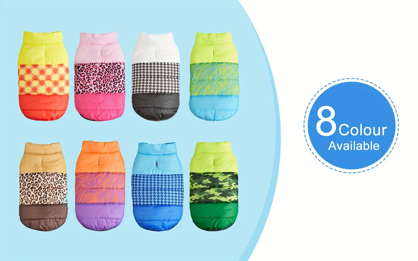 Three-Color Patchwork Padded Pet Coat for Cold-Weather Wear – description image 1