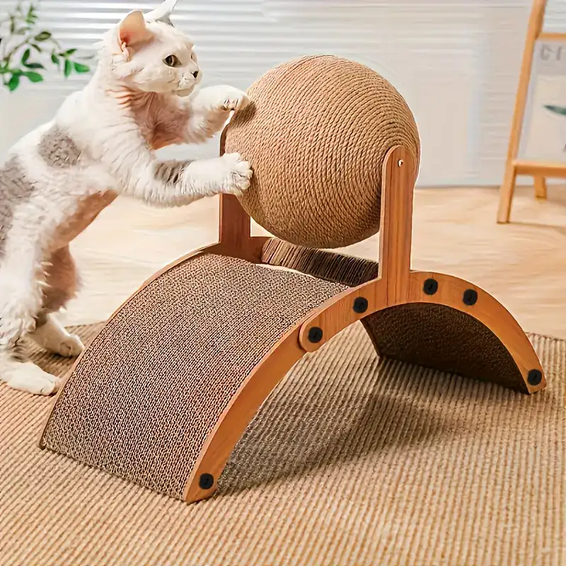 2-in-1 Cat Scratching Post for Scratching & Play with Sisal Surface and Hanging Ball – description image 2