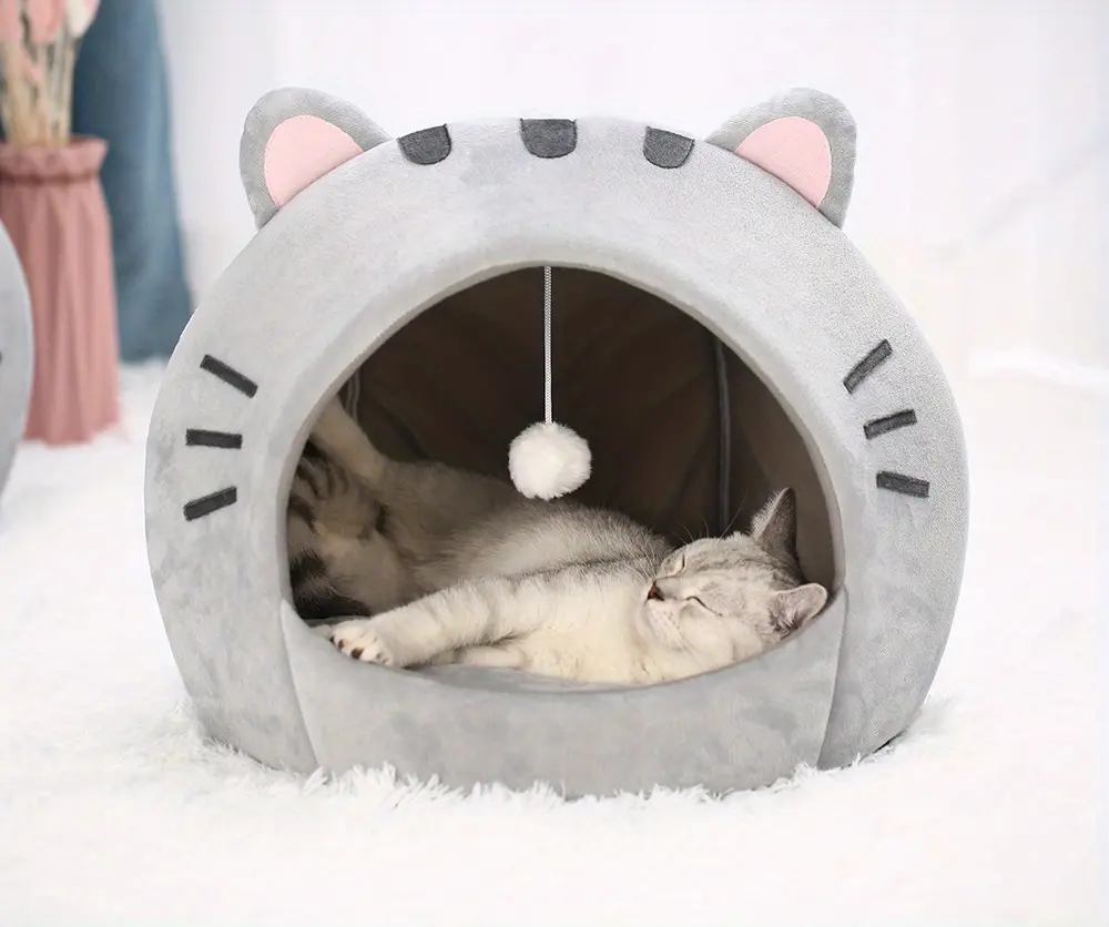 Enclosed Cat Bed for Indoor Resting & Sleeping with Warm Cave Design – description image 3