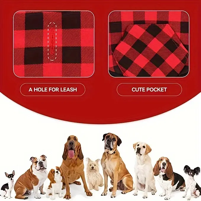 Checkered Pet Hoodie Sweater for Warm Wear, Pocket Design – description image 2