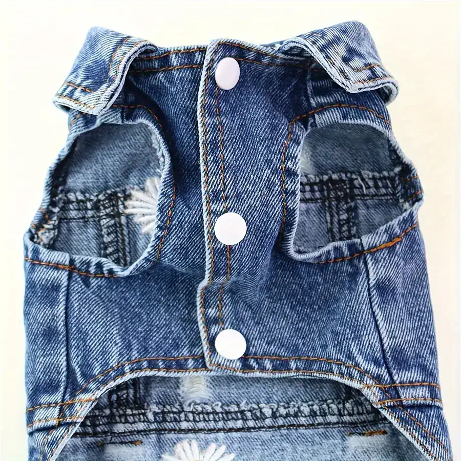 Daisy Faux Denim Pet Vest for Small Dogs, Spring and Autumn Wear – description image 2