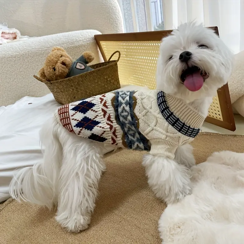 Thick Pet Vest for Warmth in Cooler Weather with Diamond Pattern – description image 1