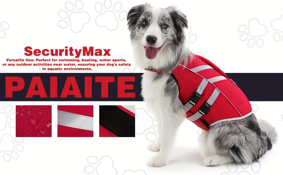 Dog Life Vest for Water Activities and Visibility with Reflective Stripes and Top Handle – description image 3