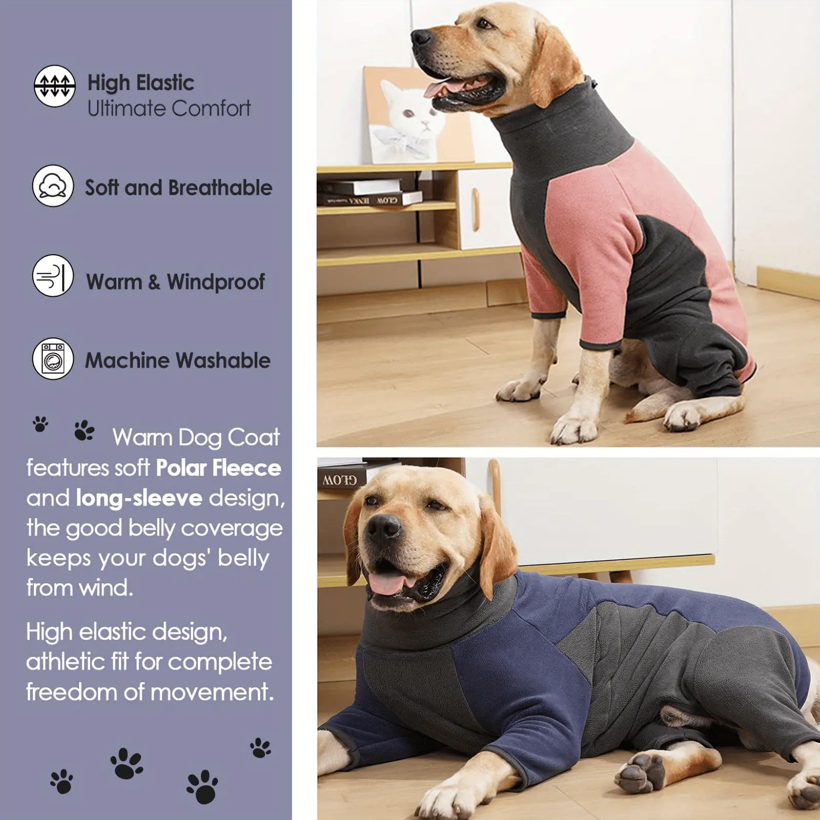 Dog Bodysuit for Warmth & Shedding Control with Contrast Color Design – description image 3