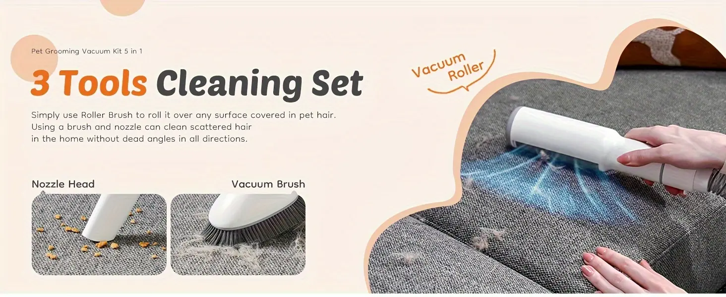 5-Piece Pet Grooming Vacuum Kit for Trimming & Hair Collection with Guide Combs – description image 5