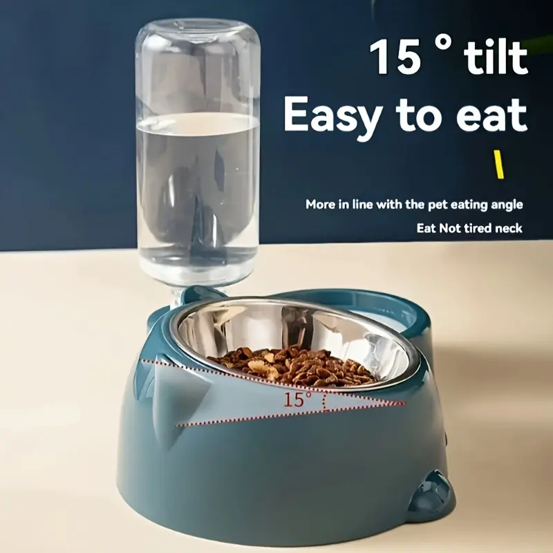 3-in-1 Pet Feeder and Automatic Water Dispenser for Cat and Dog Feeding with Non-Slip Tilted Bowl – description image 4