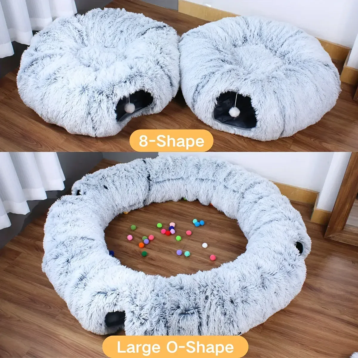 Cat Tunnel Bed for Indoor Play & Hiding with Plush Donut Design – description image 1