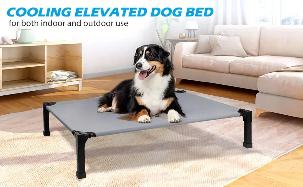 Cooling Elevated Dog Bed for Pet Resting with Breathable Mesh Surface and Metal Frame – description image 1