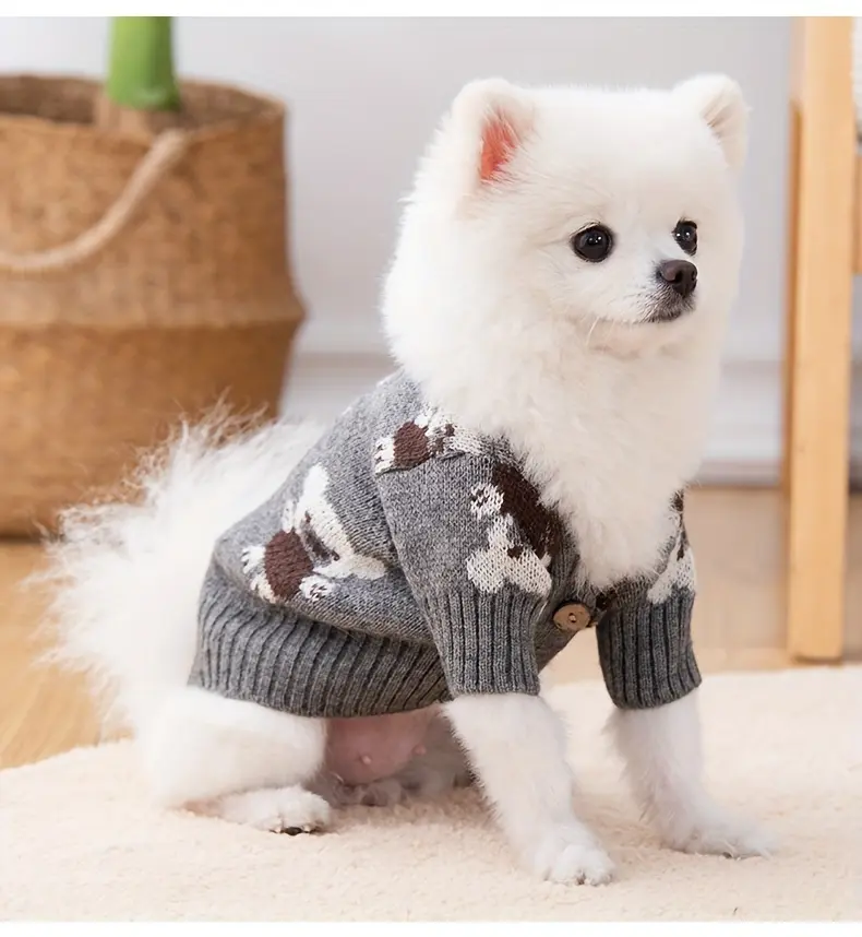 Bear Print Knitted Cardigan for Pets for Warmth in Cooler Weather – description image 5