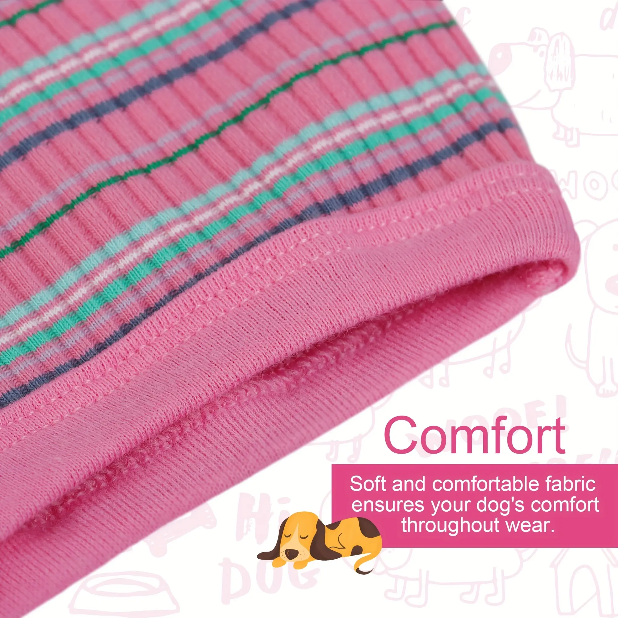 Pink Striped Ribbed Dog Vest for Easy Pullover Wear with Soft Knit Fabric – description image 3