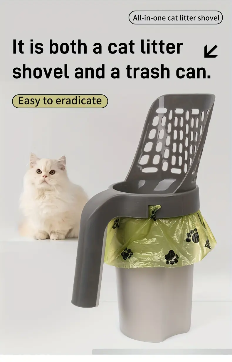 Cat Litter Box for Litter Waste Containment & Easy Cleaning with Integrated Waste Bin – description image 1