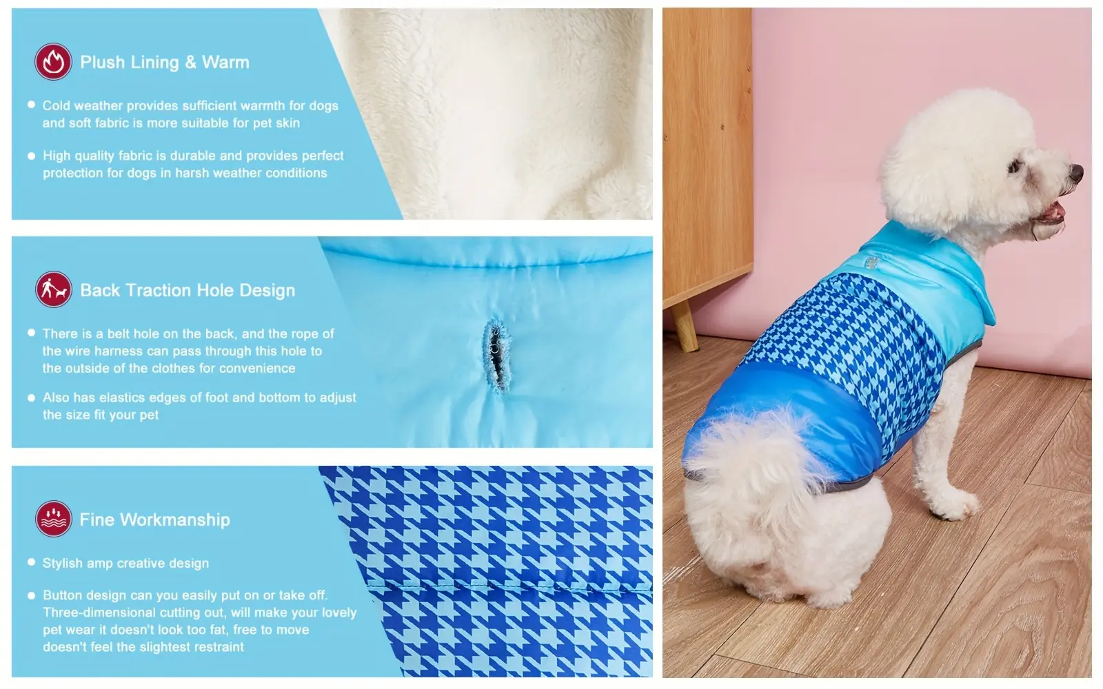 Three-Color Patchwork Padded Pet Coat for Cold-Weather Wear – description image 2