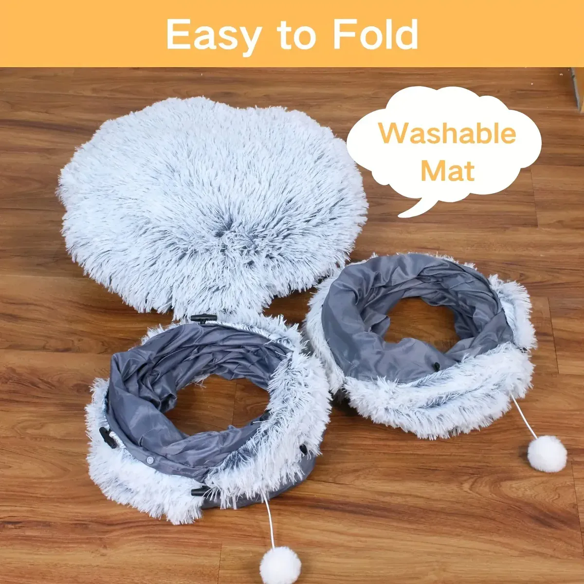 Cat Tunnel Bed for Indoor Play & Hiding with Plush Donut Design – description image 2