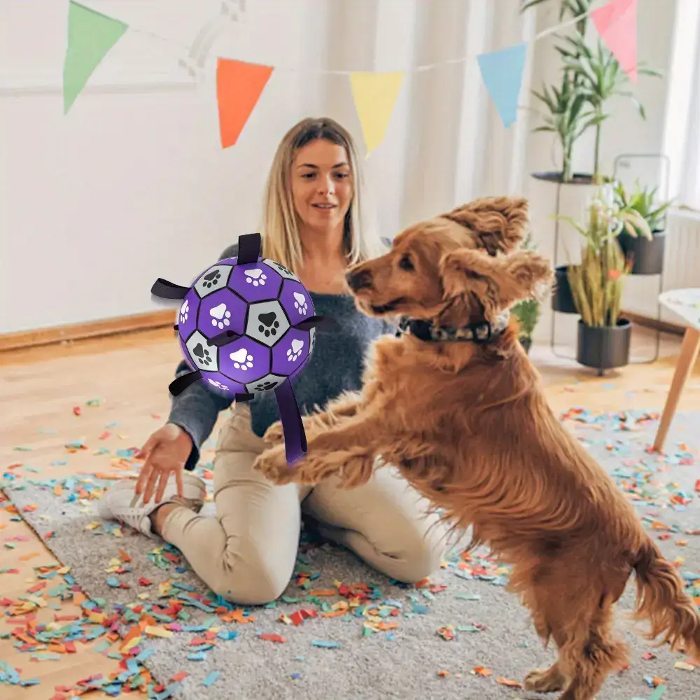 Durable Rubber Dog Soccer Ball with Straps for Interactive Play & Fetch – description image 7