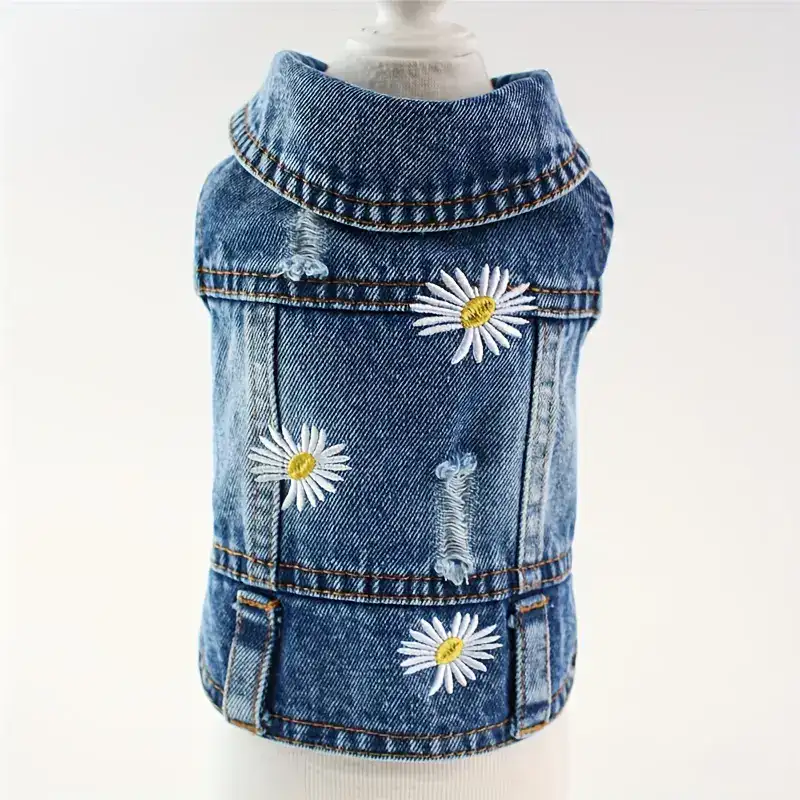 Daisy Faux Denim Pet Vest for Small Dogs, Spring and Autumn Wear – description image 1