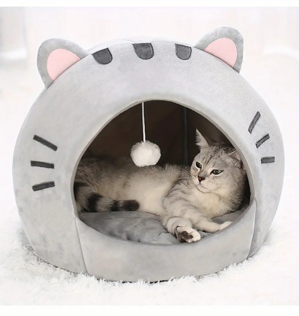Enclosed Cat Bed for Indoor Resting & Sleeping with Warm Cave Design – description image 1