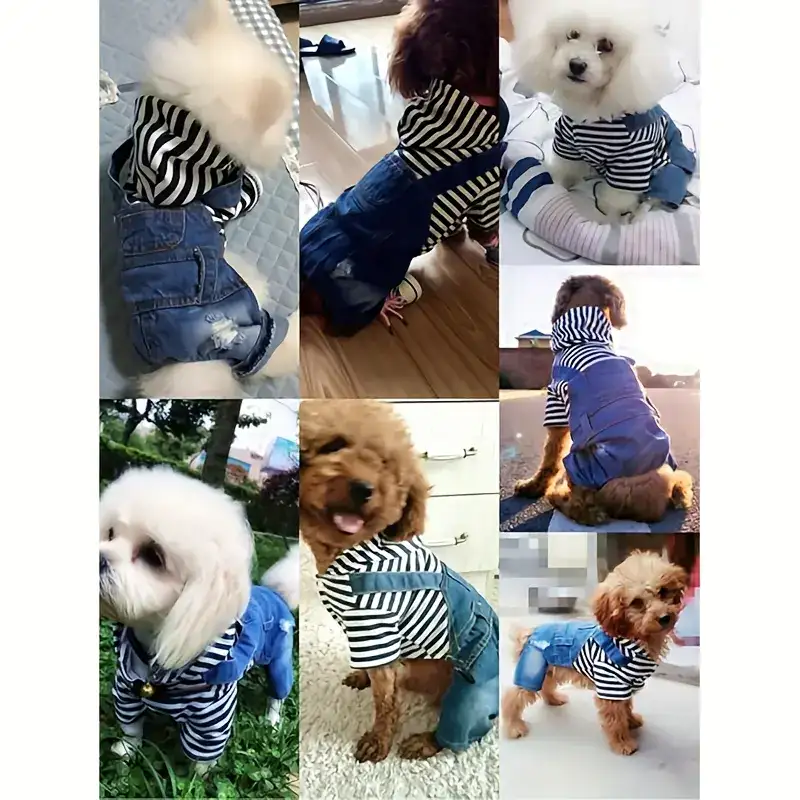 Pet Jumpsuit Outfit for Spring and Summer Wear, Striped Denim-Style Design – description image 4