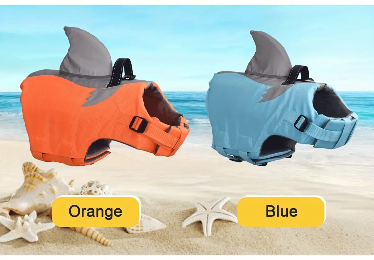 Reflective Shark Shape Pet Life Jacket for Water Safety & Visibility, Adjustable Fit – description image 2