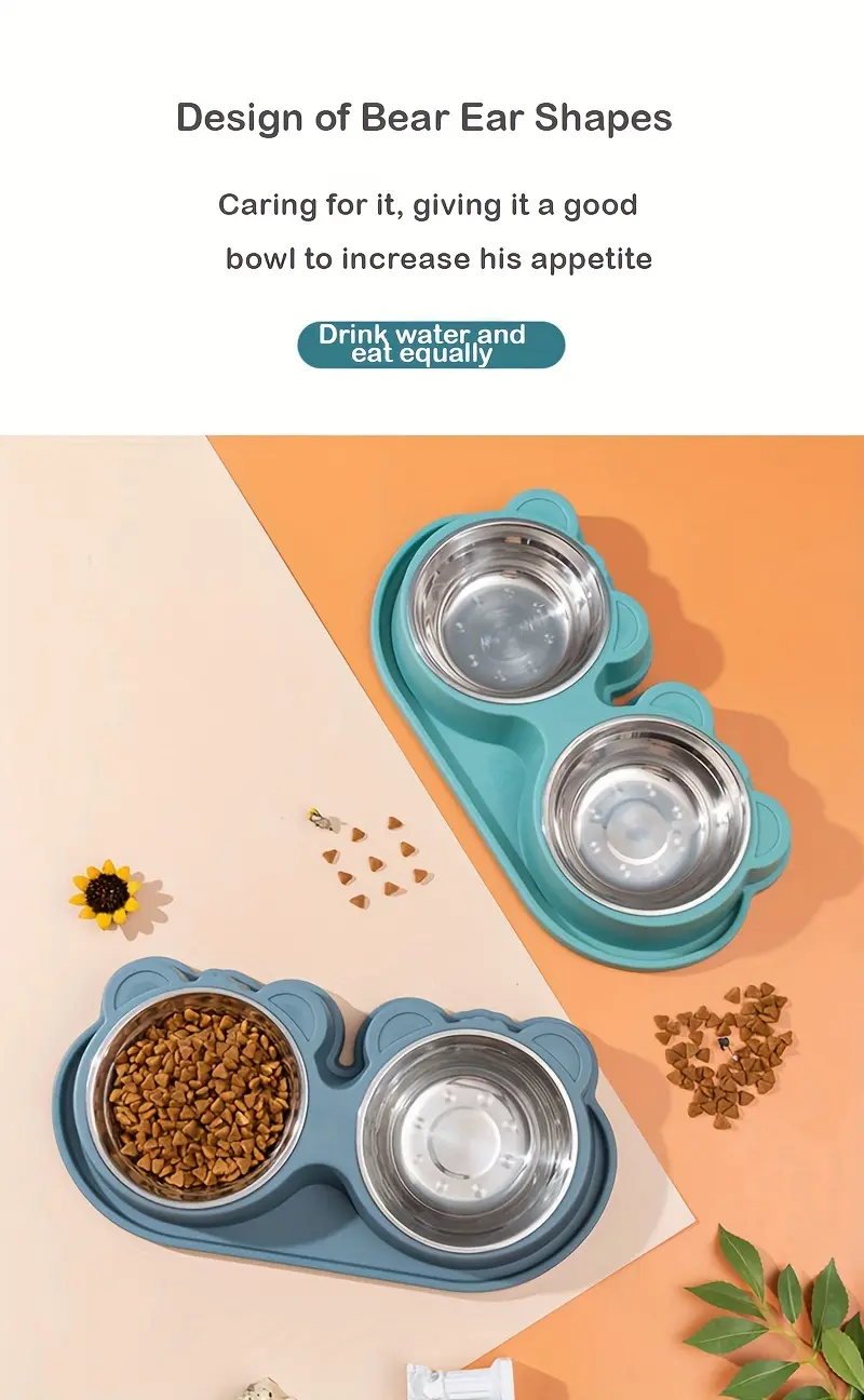 Double Stainless Steel Dog Bowls with No-Spill Stand for Drinking & Feeding – description image 7