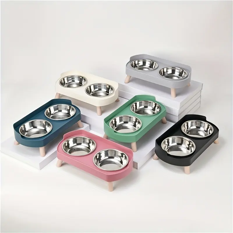 Stainless Steel Elevated Dual Bowl Feeder for Feeding & Water Dispensing, Non-Slip Base – description image 1