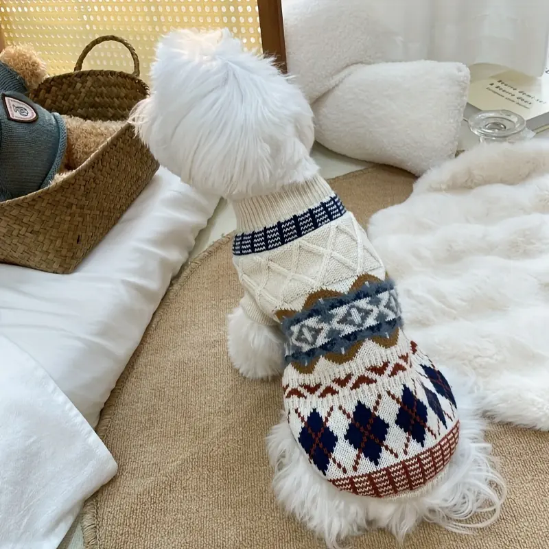 Thick Pet Vest for Warmth in Cooler Weather with Diamond Pattern – description image 3