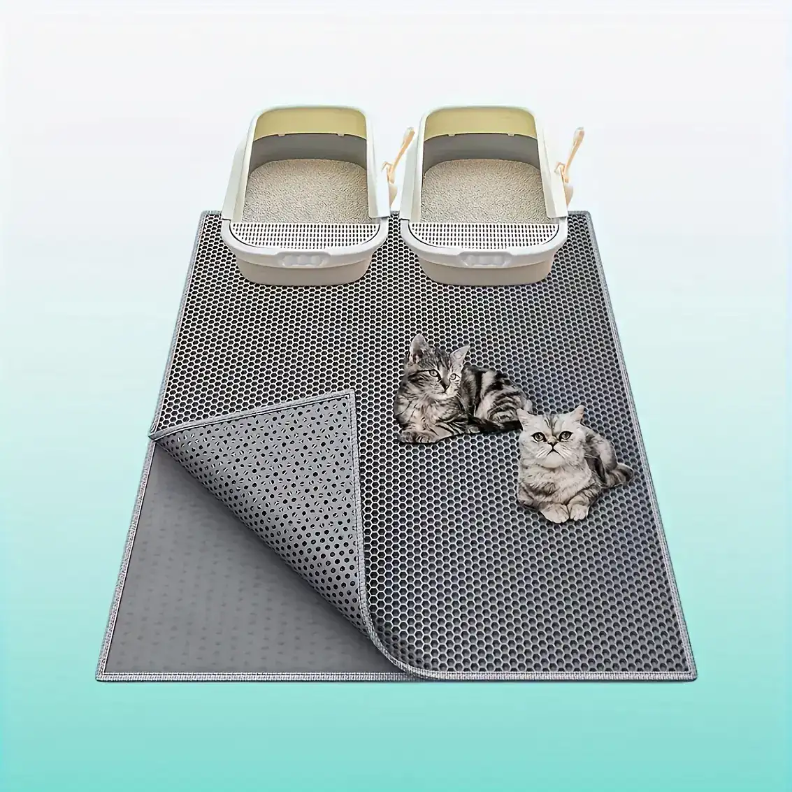 Extra Large Double-Layer Cat Litter Mat for Litter Tracking Control, EVA Material & Non-Slip Surface – description image 1