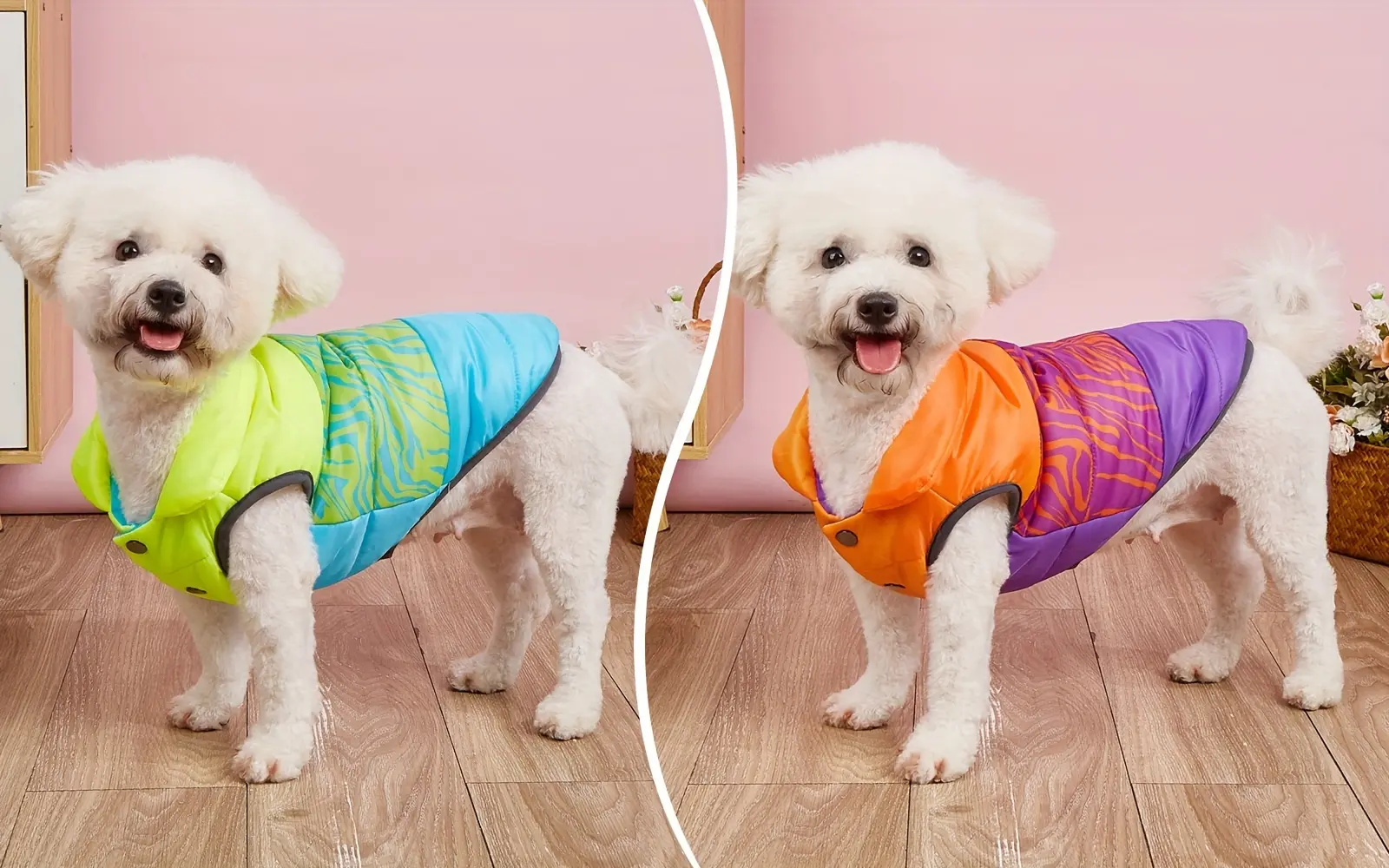 Three-Color Patchwork Padded Pet Coat for Cold-Weather Wear – description image 5