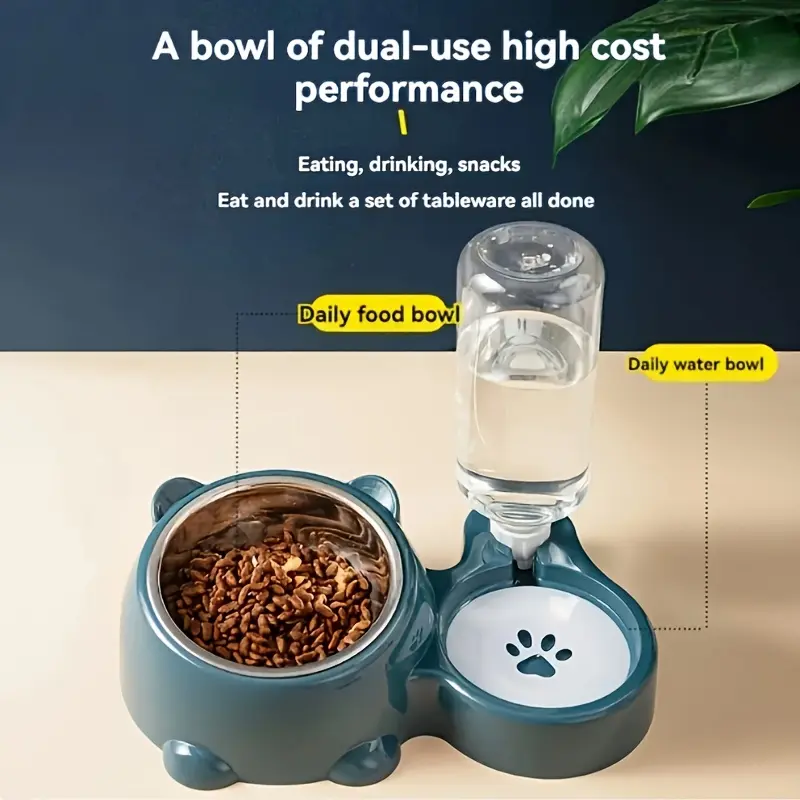 3-in-1 Pet Feeder and Automatic Water Dispenser for Cat and Dog Feeding with Non-Slip Tilted Bowl – description image 3