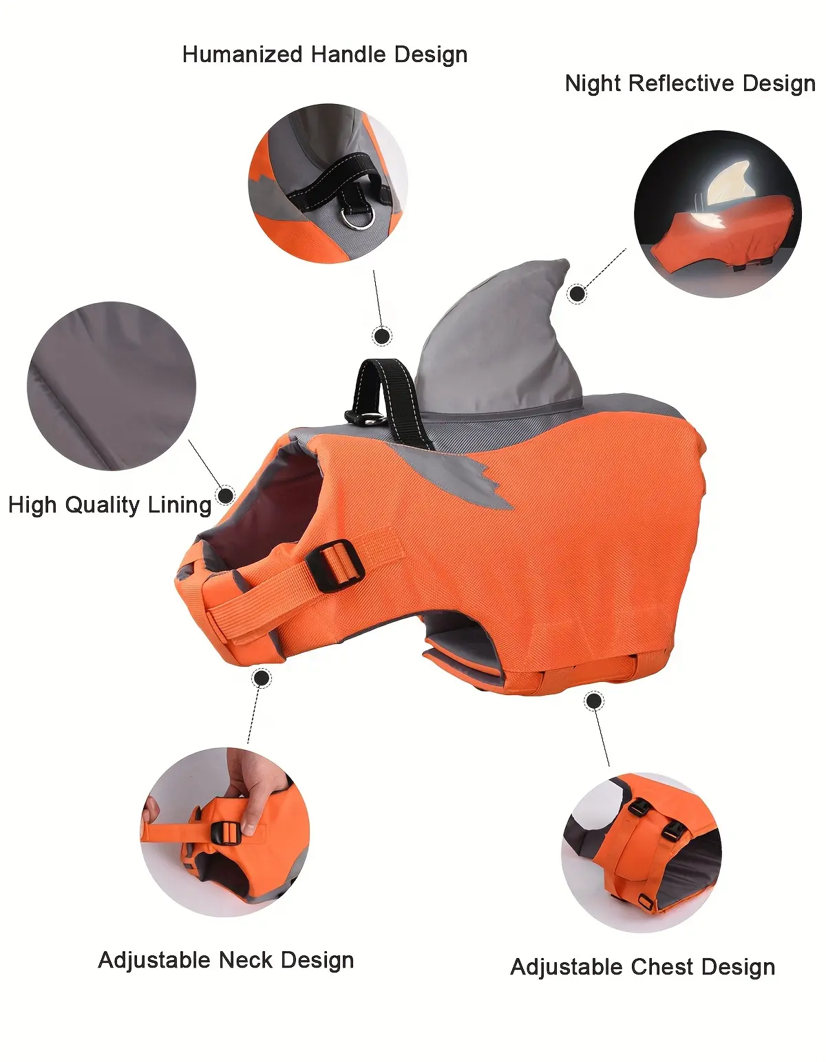 Reflective Shark Shape Pet Life Jacket for Water Safety & Visibility, Adjustable Fit – description image 4