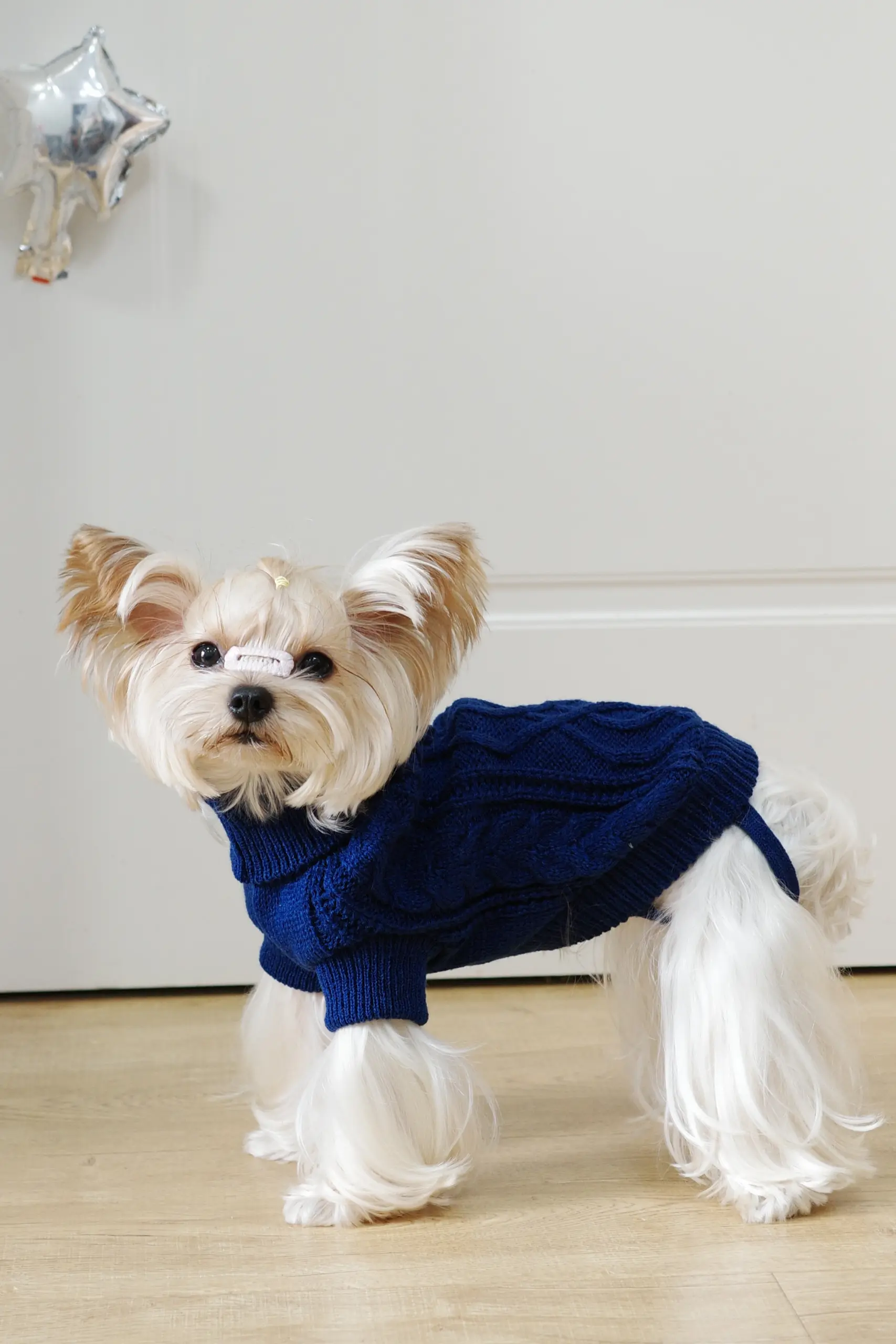 Dog Hooded Sweater for Warmth & Everyday Wear, Knit Pullover with Twisted Flower Detail – description image 8