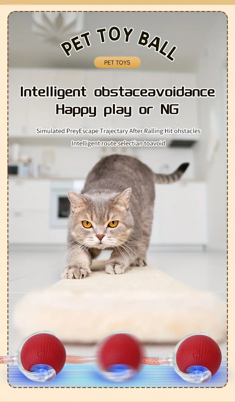 Automatic Moving Cat Ball Toy for Interactive Play, Motion Activation & Obstacle Avoidance – description image 3